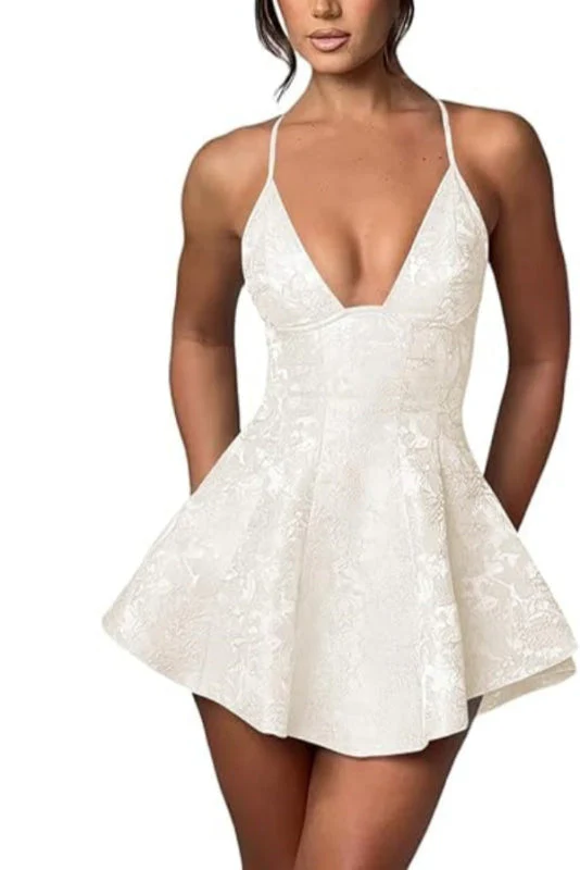 Halter Satin Mini Homecoming Dress Ruffle Floral Jacquard Short Party Dress for Girls - Image 6