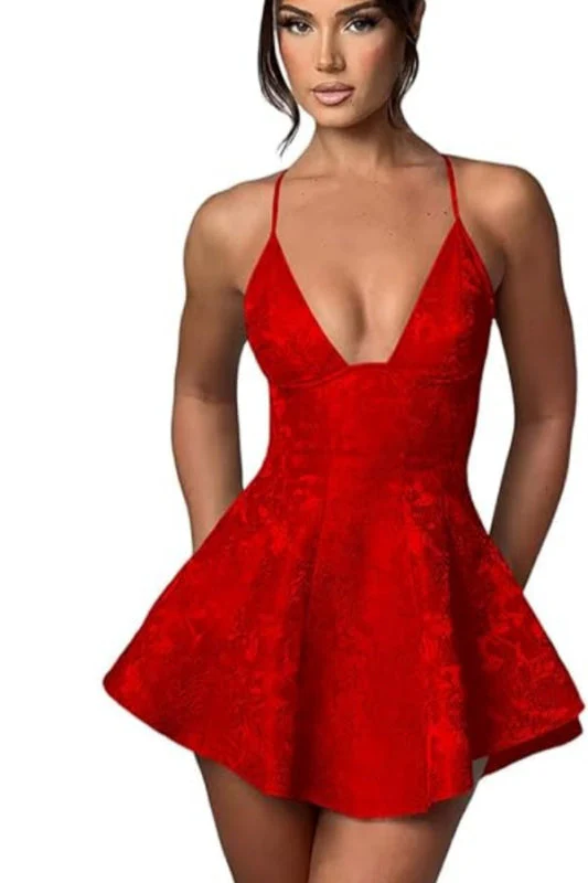 Halter Satin Mini Homecoming Dress Ruffle Floral Jacquard Short Party Dress for Girls - Image 7