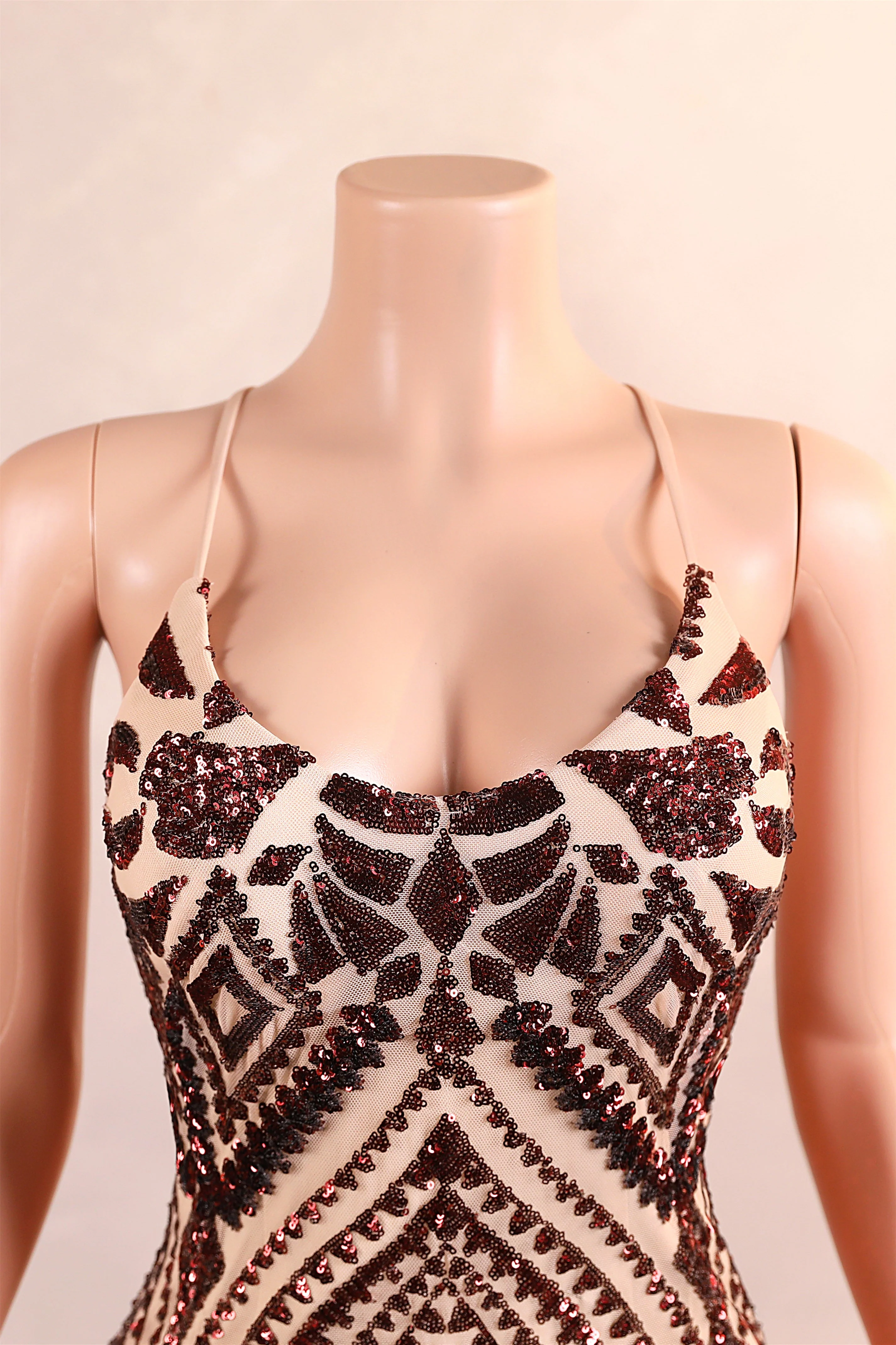 Halter Sequined Sparkle Burgundy Feathers Mermaid Prom Dresses - Image 4