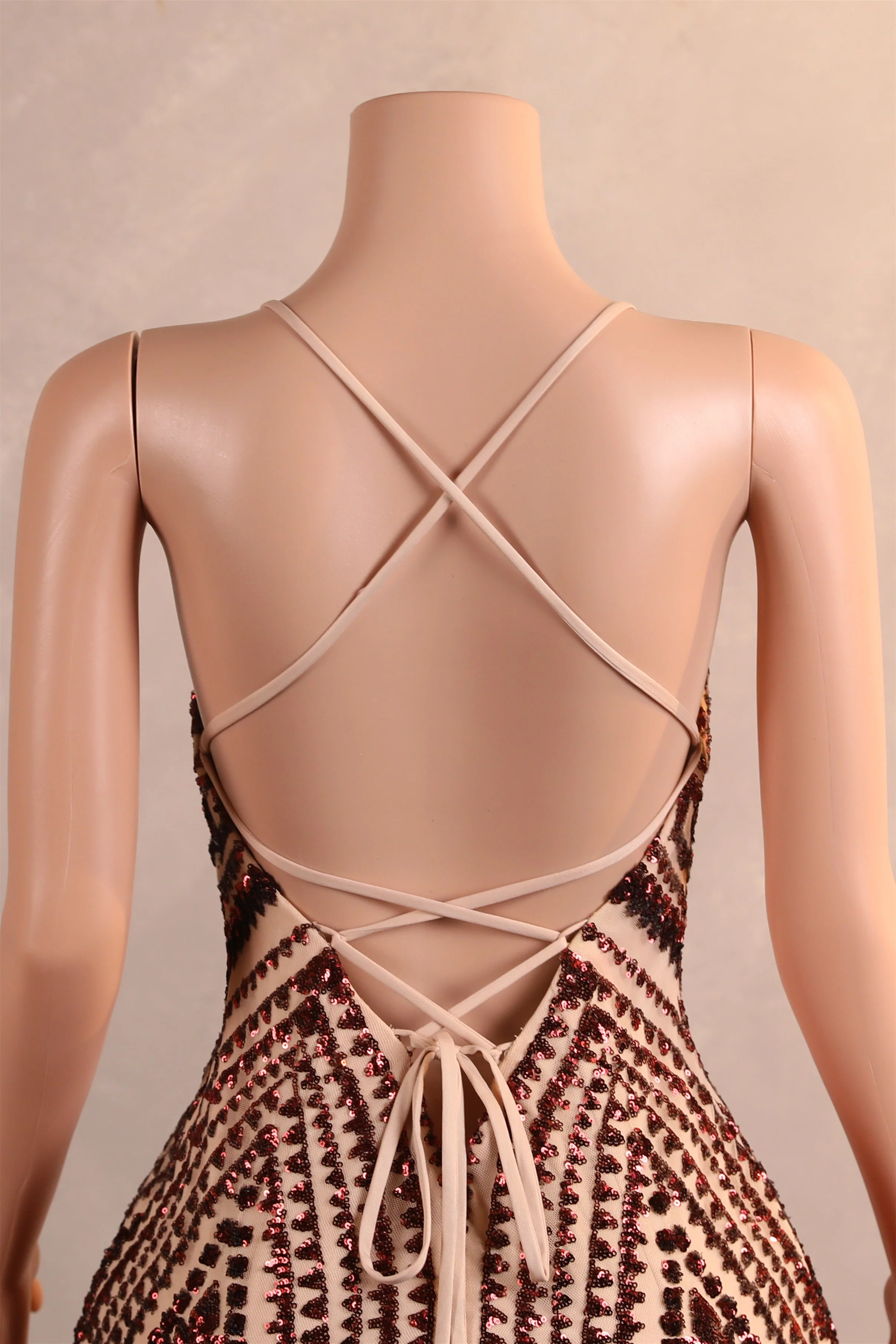 Halter Sequined Sparkle Burgundy Feathers Mermaid Prom Dresses - Image 8