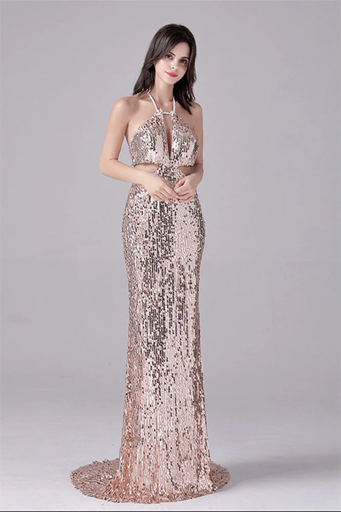 Halter Sleeveless Backless Sequined Floor Length mother's dress - Image 6