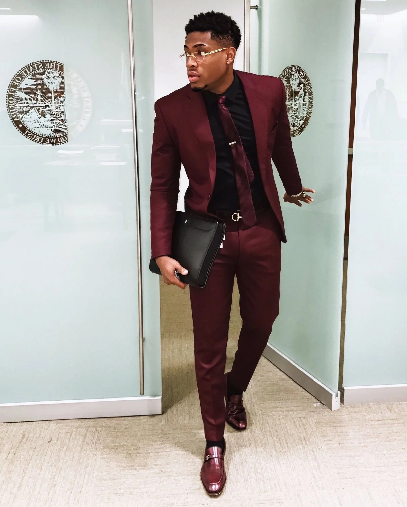Fashion Burgundy Mens Suits Business Suits Slim Fit One Button Prom Outfits (Blazer Pants) - Image 2