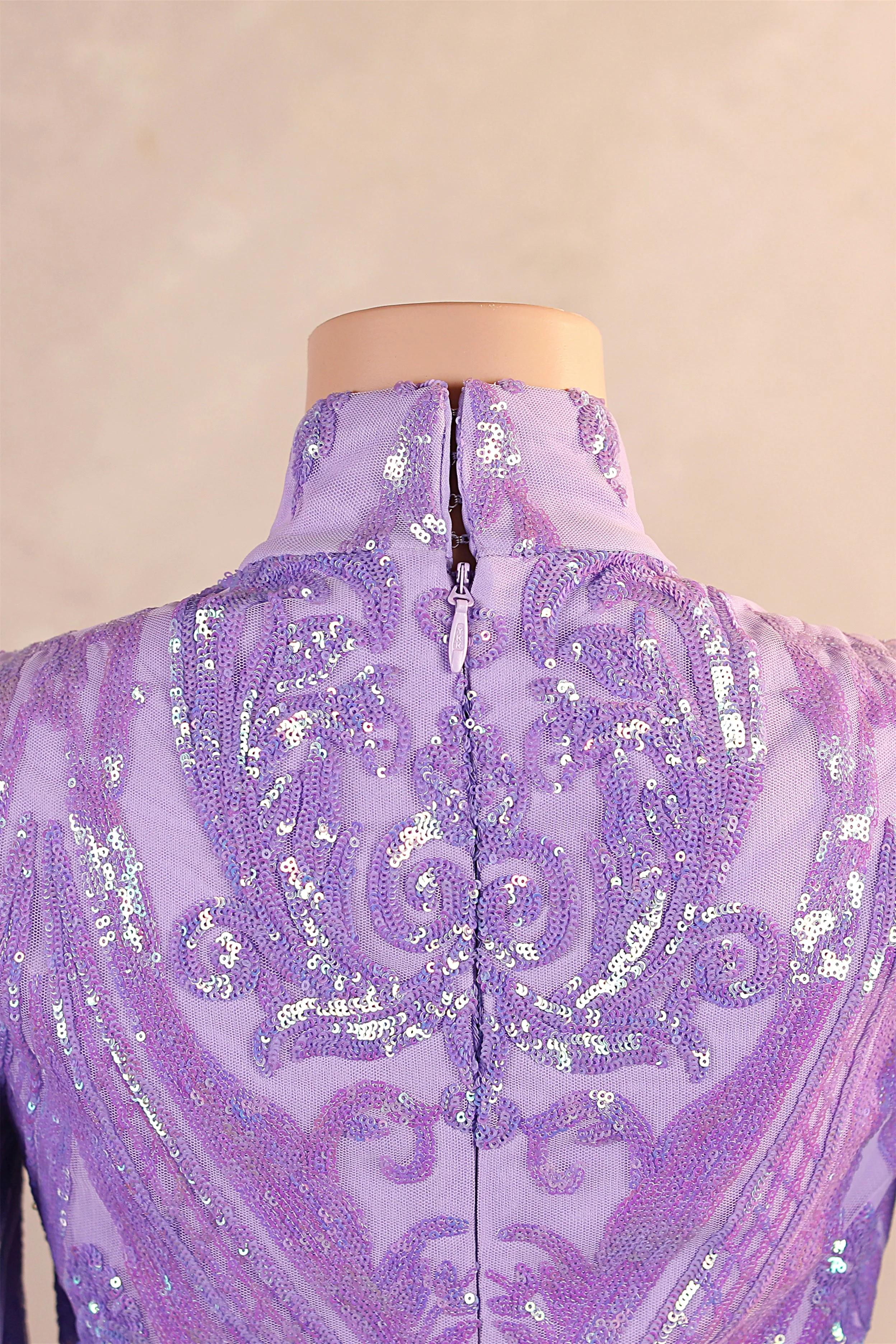 High Neck Long Sleeve Sweep Train Zipper Mermaid Evening Dress - Image 3