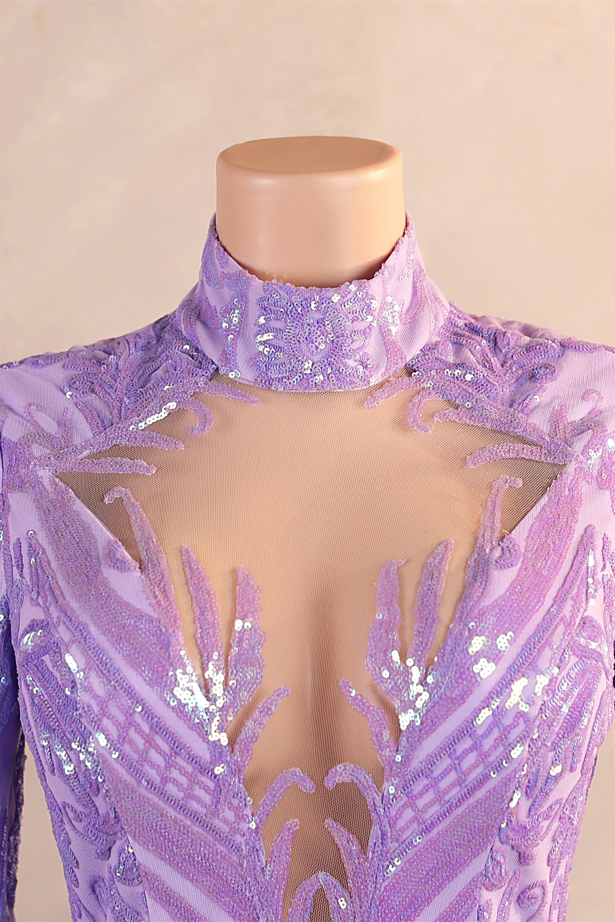 High Neck Long Sleeve Sweep Train Zipper Mermaid Evening Dress - Image 5