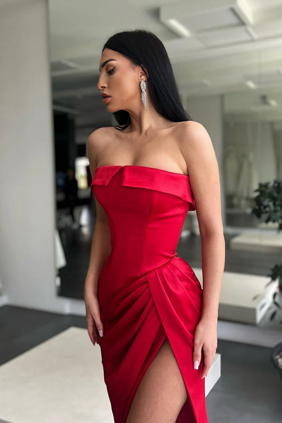 High Split Mermaid Strapless Floor-length Sleeveless Open Back Prom Dress - Image 2