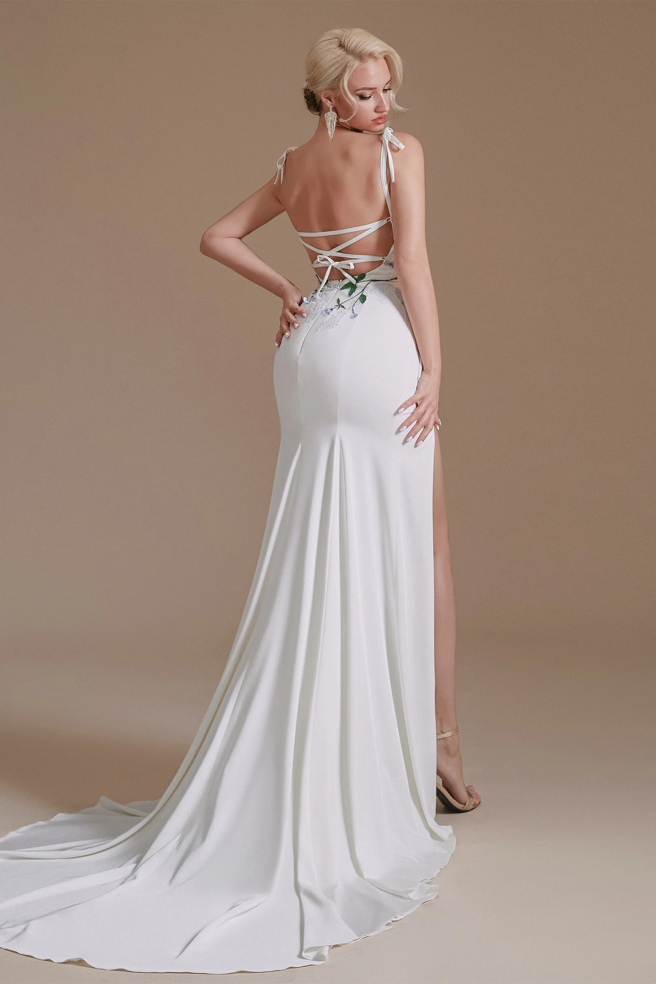 High Split Spaghetti strap Court Wedding Dress | Ballbella Design - Image 2