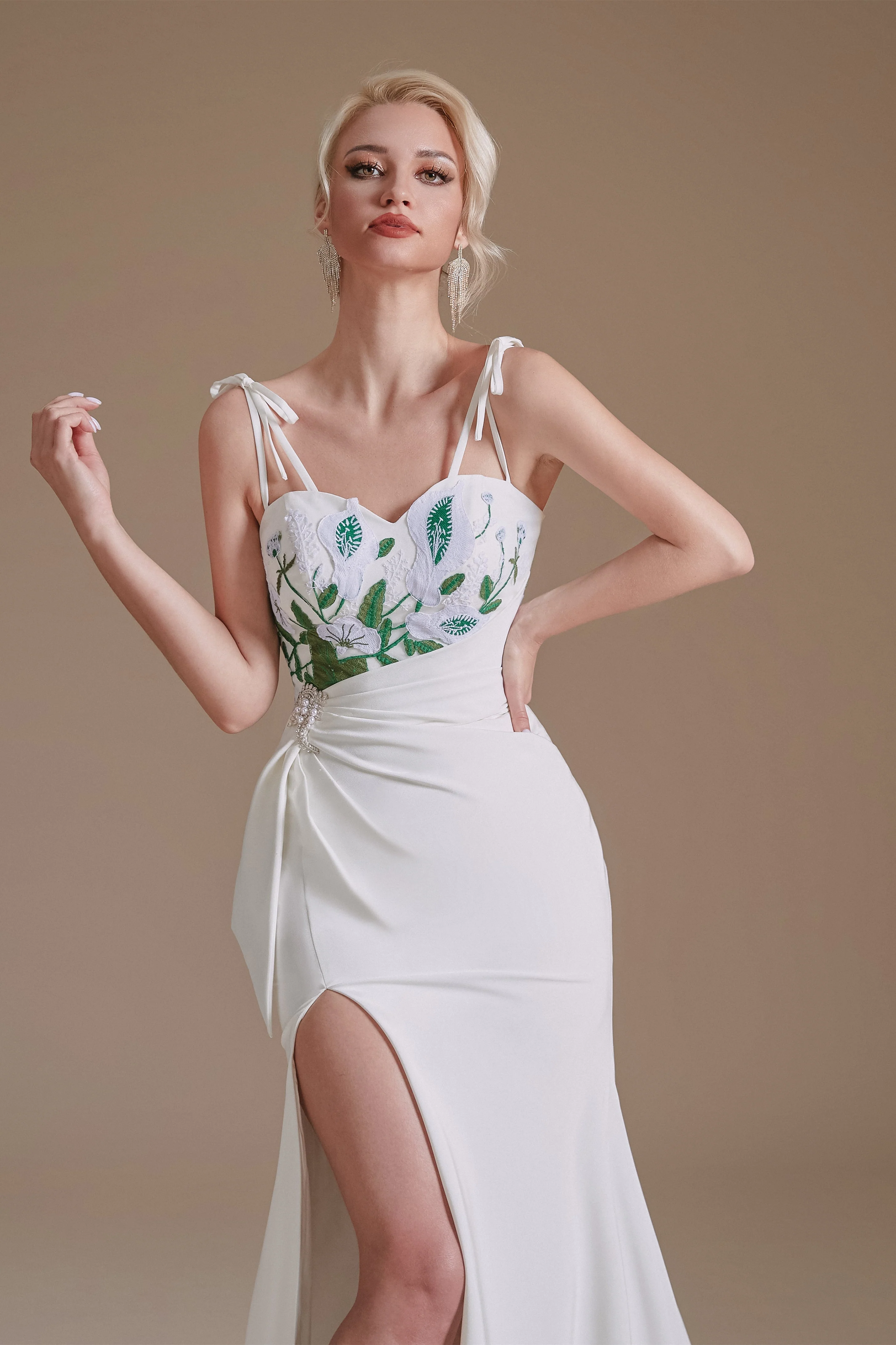 High Split Spaghetti strap Court Wedding Dress | Ballbella Design - Image 6
