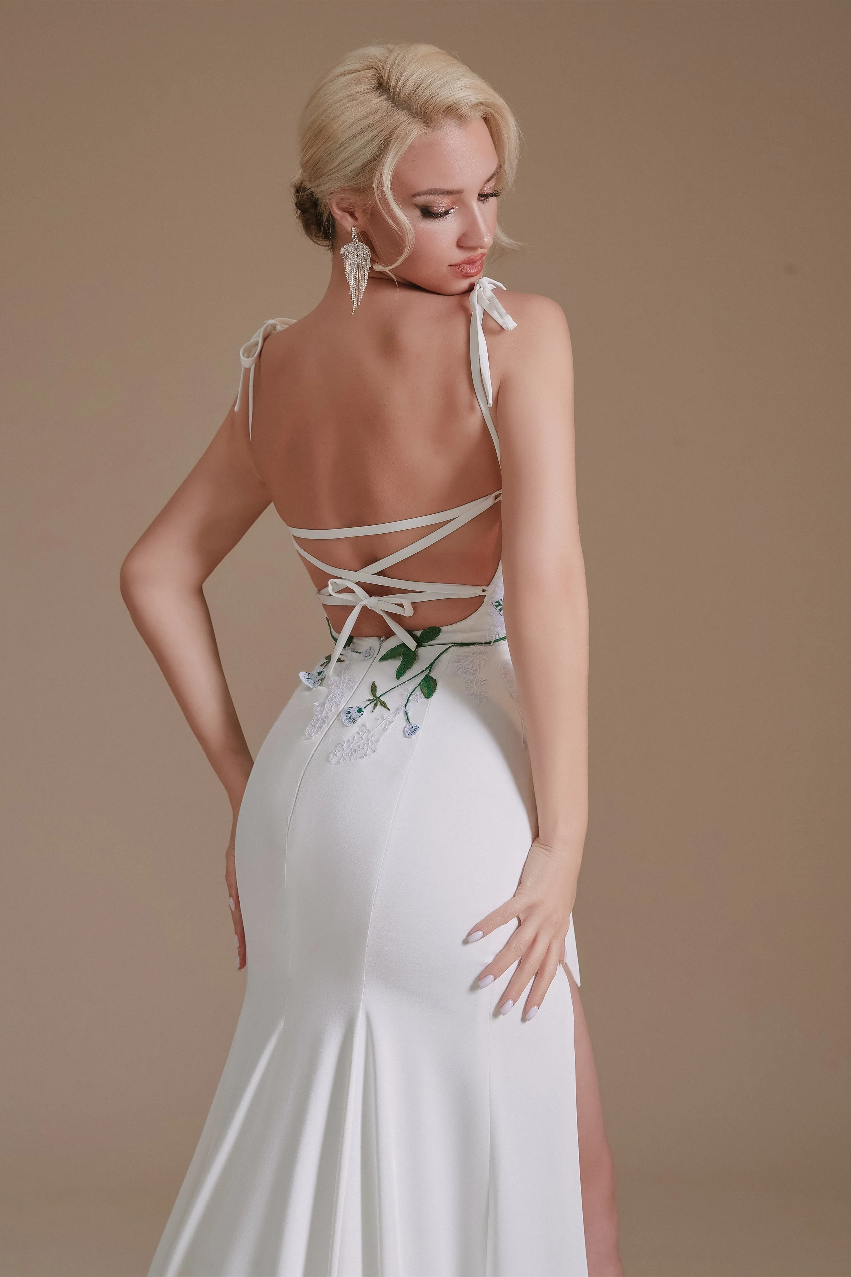 High Split Spaghetti strap Court Wedding Dress | Ballbella Design - Image 7