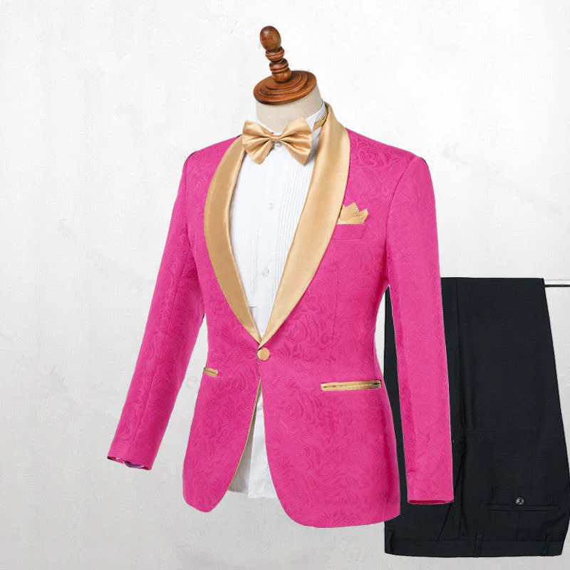 Hot Pink One Button Fashion Slim Fit Wedding Suits - Image 2