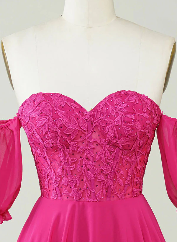 Hot Pink Sweetheart Short Sleeves Homecoming Dresses With Appliques Lace - Image 6