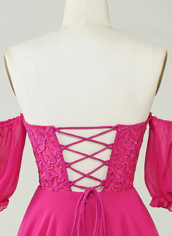 Hot Pink Sweetheart Short Sleeves Homecoming Dresses With Appliques Lace - Image 7