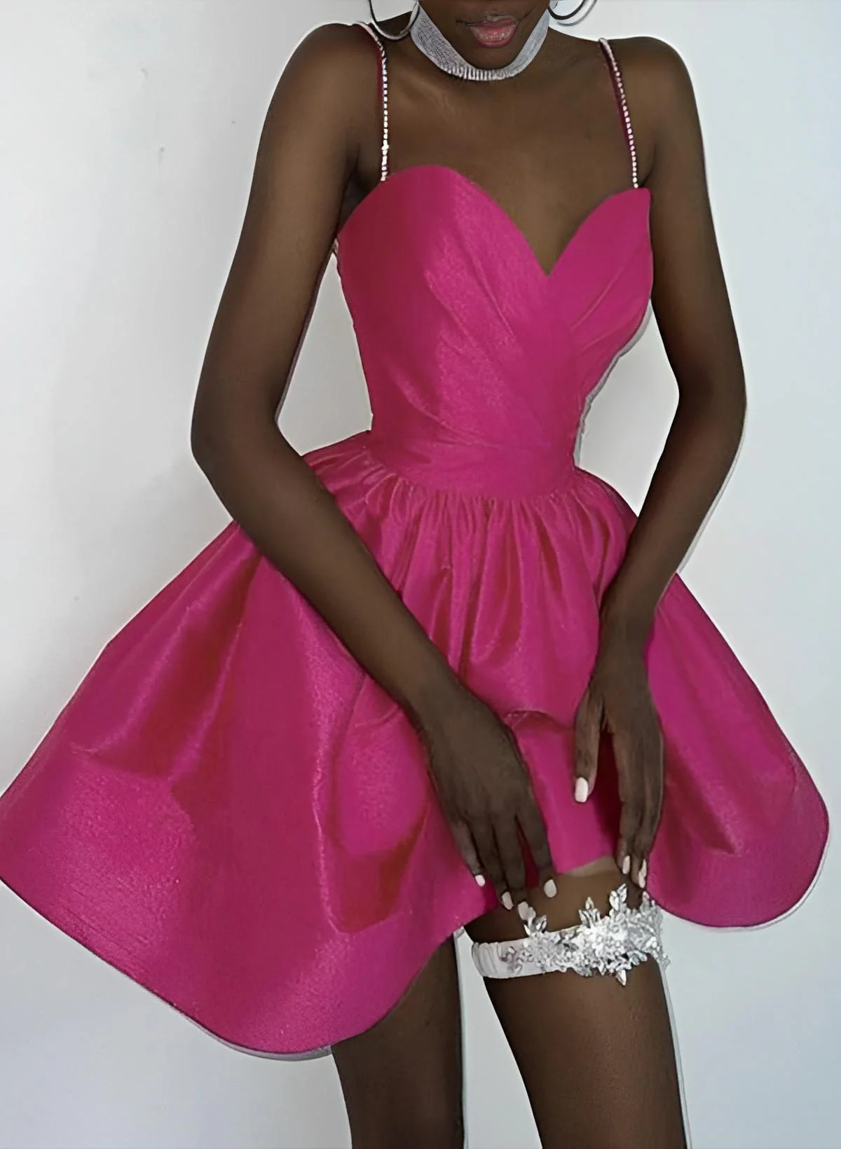 Hot Pink Sweetheart Sleeveless Short/Mini Satin Homecoming Dresses - Image 2