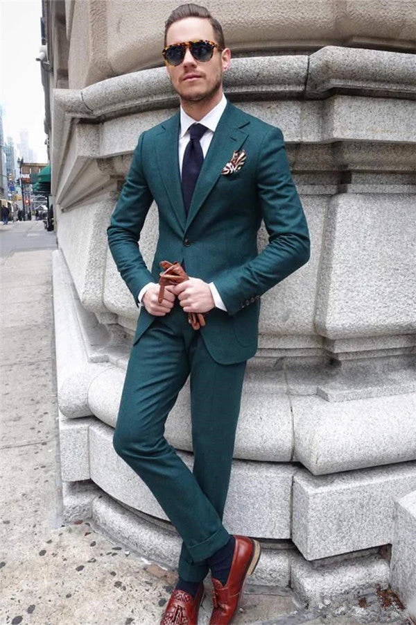 Hunter Green Slim Fit Prom Tuxedos Two Pieces Groom Formal Suits for Men - Image 2