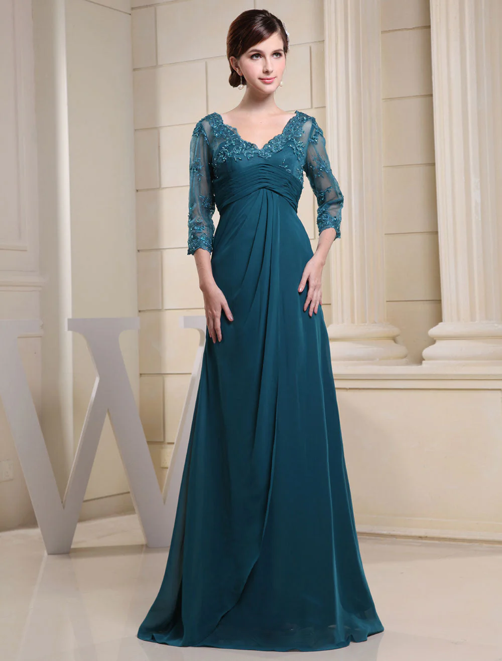 Glamorous Ink Blue Evening Dress Lace Applique Beading V Neck Half Sleeves A Line Wedding Party Dress - Image 2