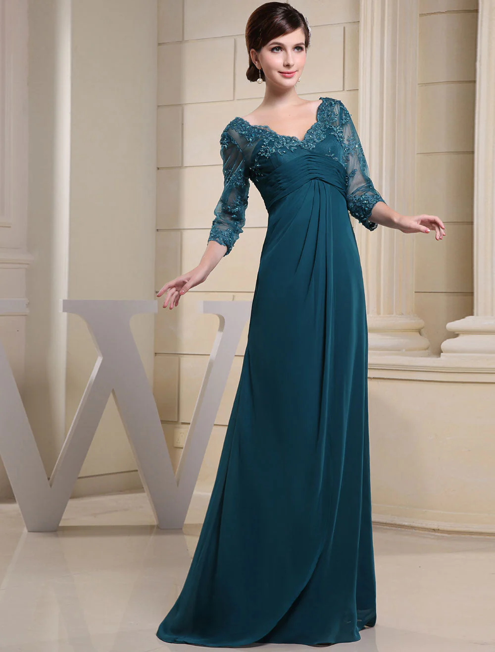 Glamorous Ink Blue Evening Dress Lace Applique Beading V Neck Half Sleeves A Line Wedding Party Dress - Image 3