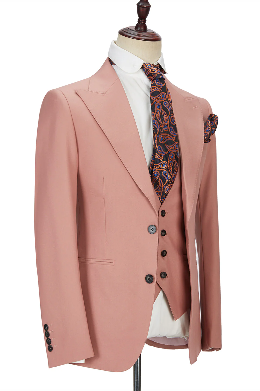 3 Piece Coral Pink Two Buttons Peak Lapel Classic Men's Suit - Image 2