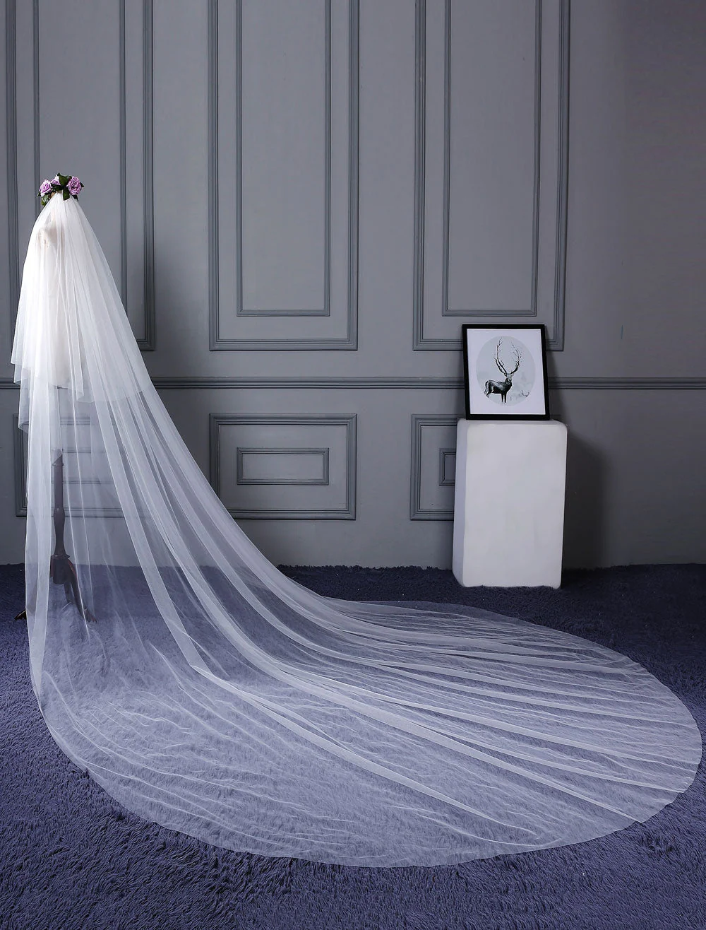 Ivory Cut Edge One Tier Waterfall Cathedral Wedding Veil For Brides - Image 2