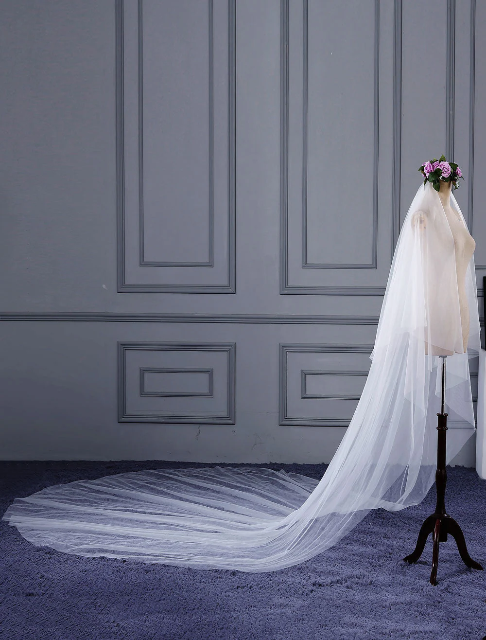 Ivory Cut Edge One Tier Waterfall Cathedral Wedding Veil For Brides - Image 3