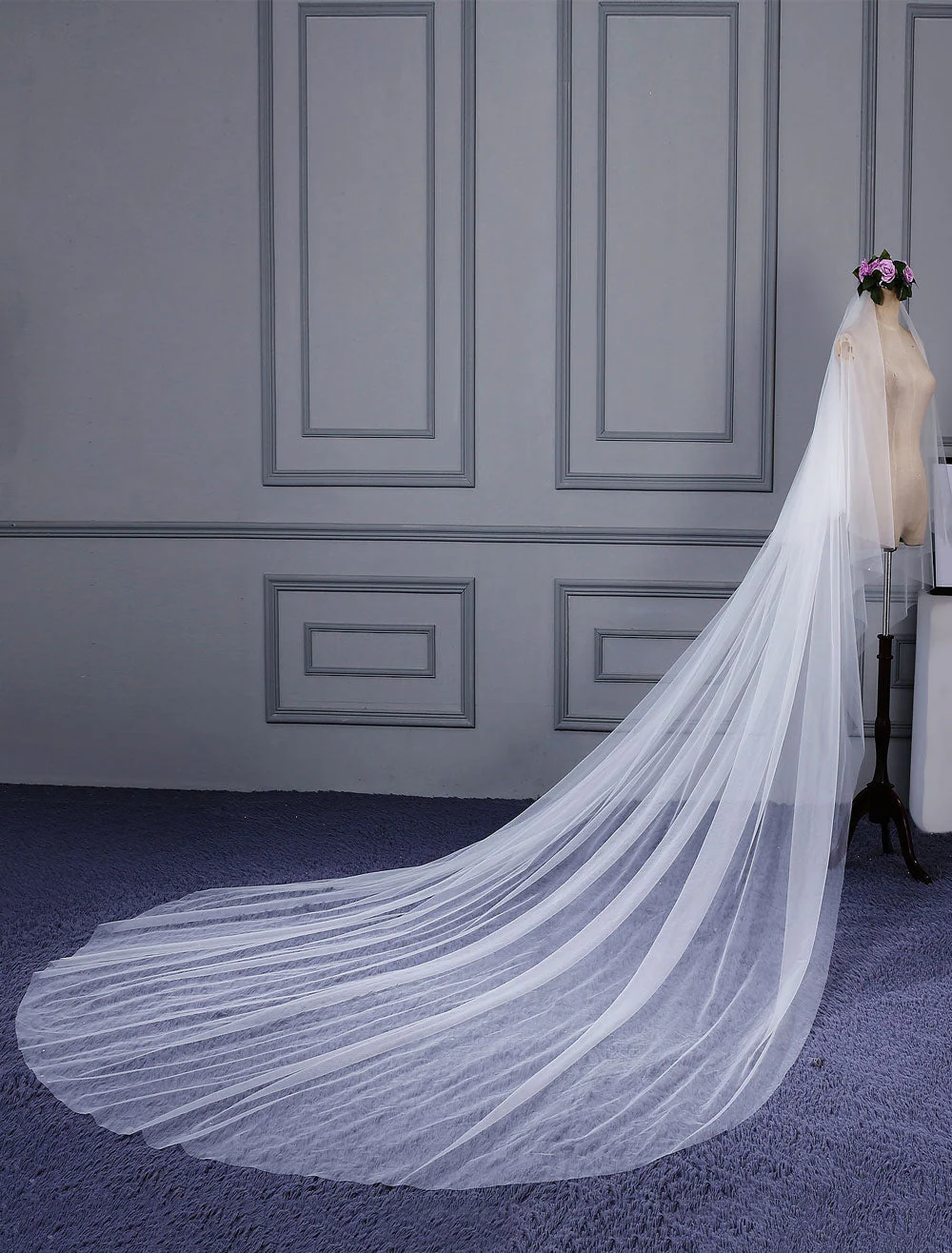 Ivory Cut Edge One Tier Waterfall Cathedral Wedding Veil For Brides - Image 4