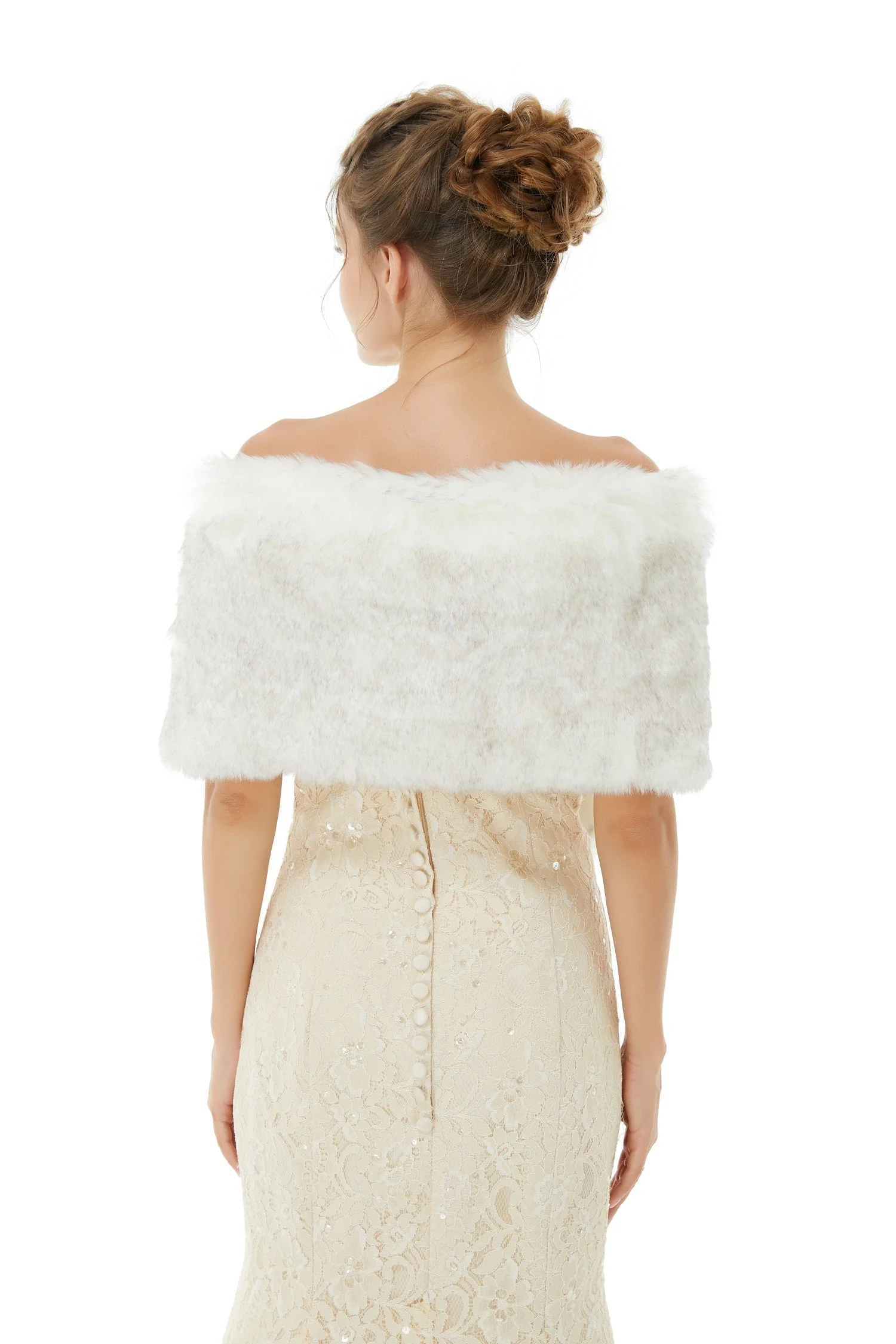 Ivory Faux Fur Wedding Shawl Open Front For Bride - Image 3