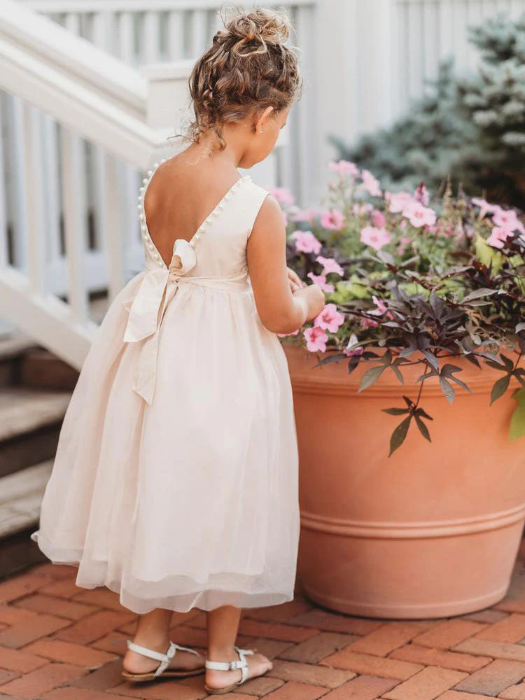 Ivory Jewel Neck Ankle-Length Butterfly Formal Kids Pageant flower girl dresses - Image 3