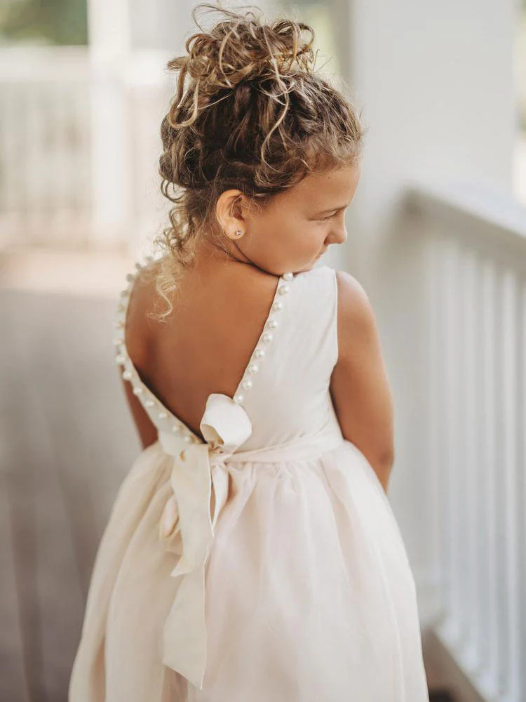 Ivory Jewel Neck Ankle-Length Butterfly Formal Kids Pageant flower girl dresses - Image 5