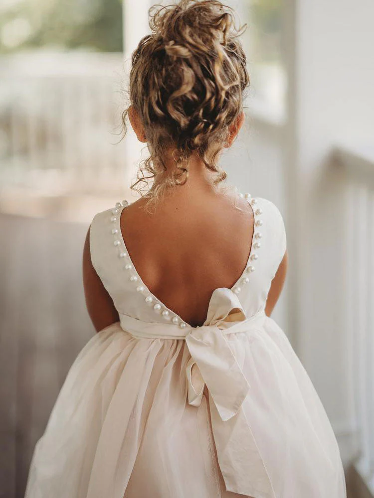 Ivory Jewel Neck Ankle-Length Butterfly Formal Kids Pageant flower girl dresses - Image 7