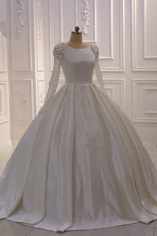 Ivory Long Sleevess Jewel Ruffless Flowers Bedaings Wedding dress - Image 2