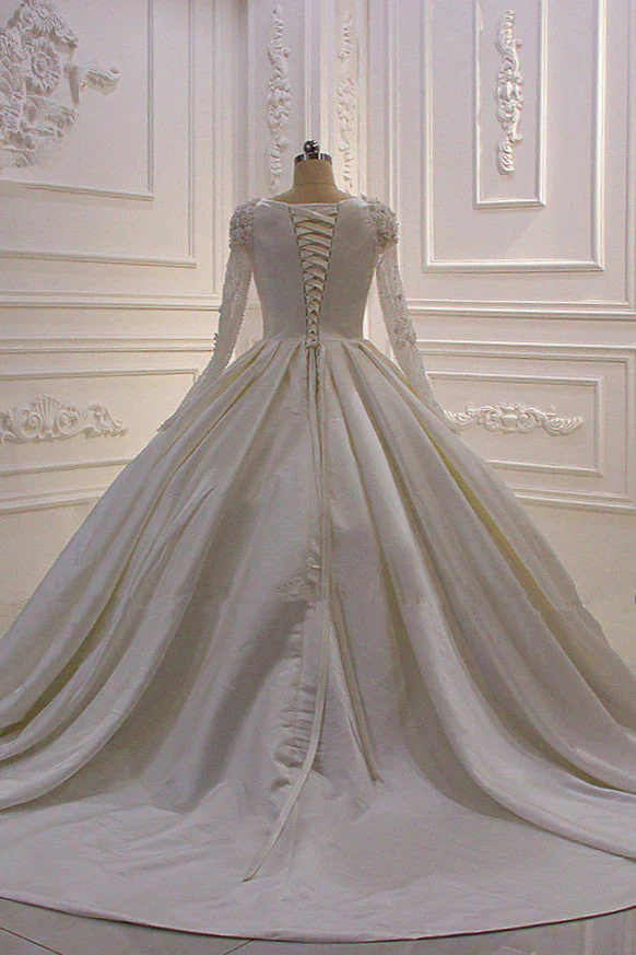 Ivory Long Sleevess Jewel Ruffless Flowers Bedaings Wedding dress - Image 3