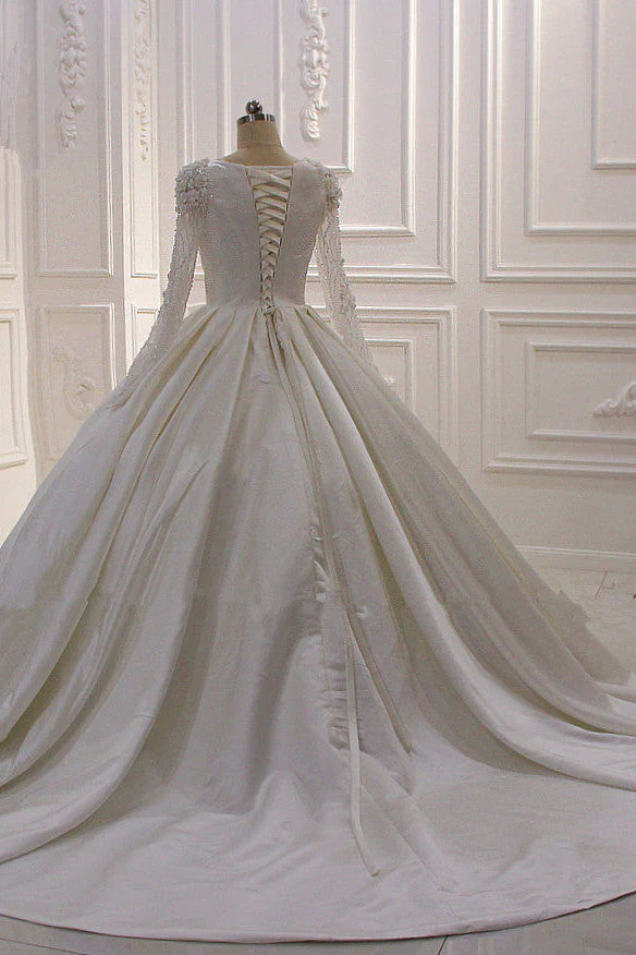 Ivory Long Sleevess Jewel Ruffless Flowers Bedaings Wedding dress - Image 4