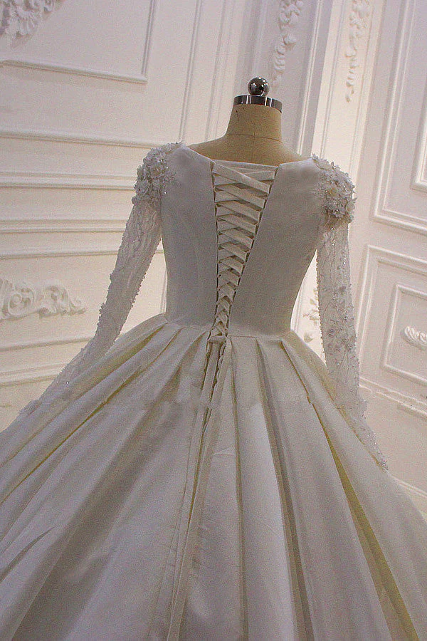 Ivory Long Sleevess Jewel Ruffless Flowers Bedaings Wedding dress - Image 5