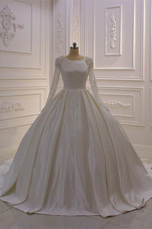 Ivory Long Sleevess Jewel Ruffless Flowers Bedaings Wedding dress - Image 6