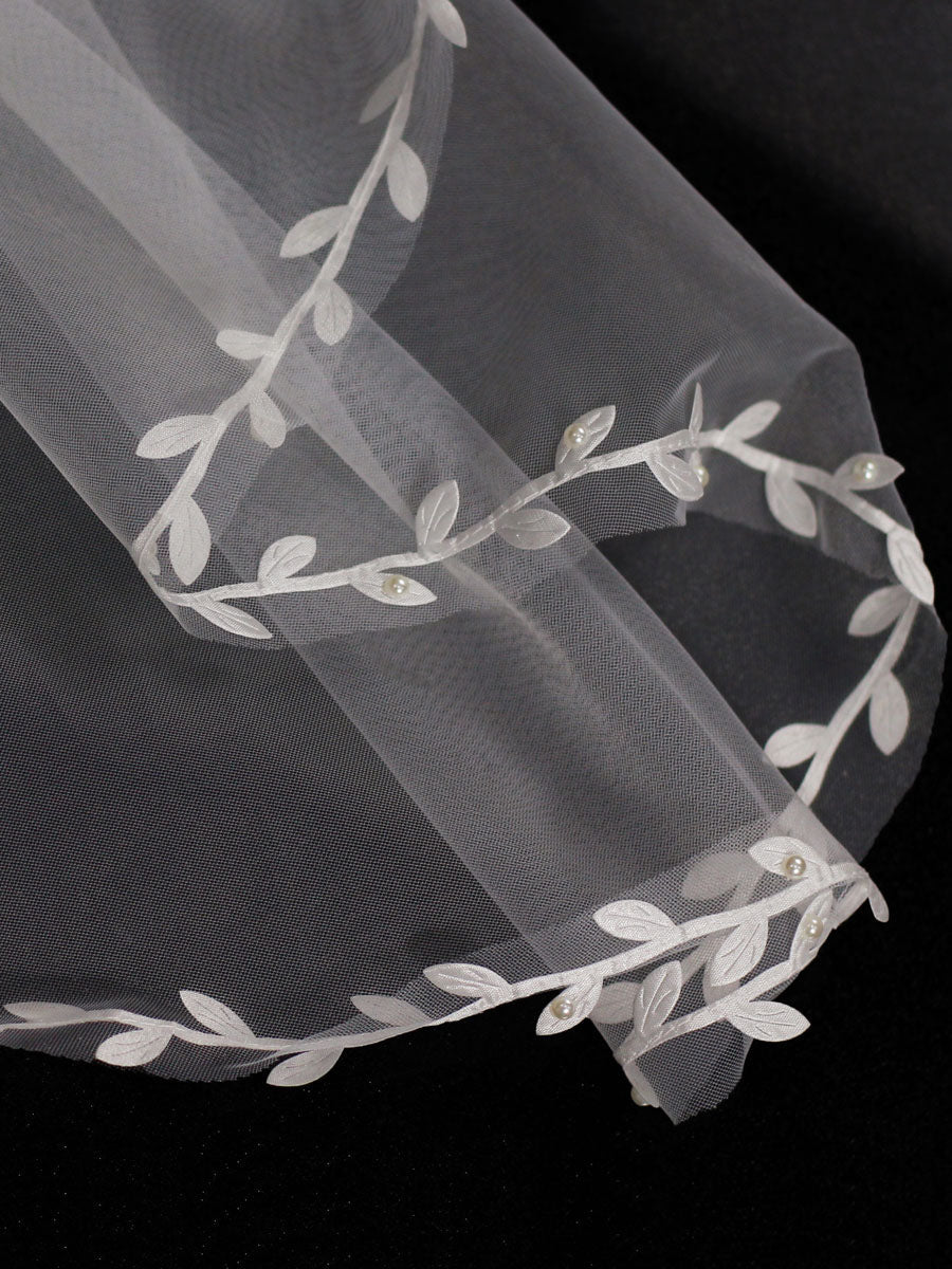 Ivory One-Tier Tulle Finished Edge Waterfall Long Wedding Veils - Image 6