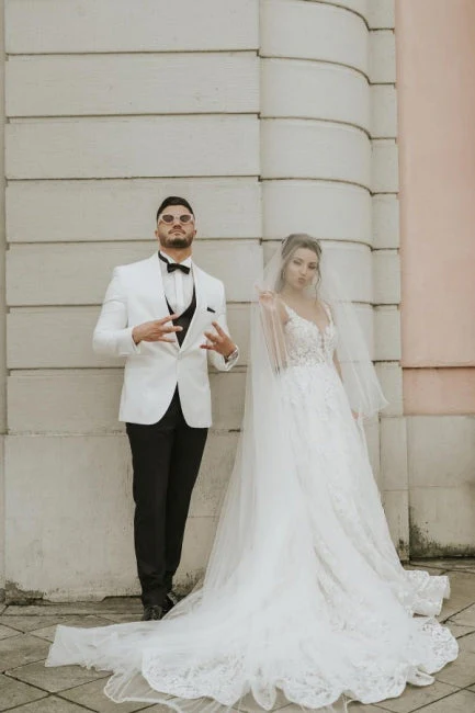 Ivory Sleeveless Straps A-Line Wedding Dresses with Chapel Train - Image 3