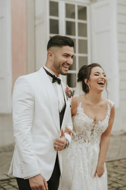 Ivory Sleeveless Straps A-Line Wedding Dresses with Chapel Train - Image 4