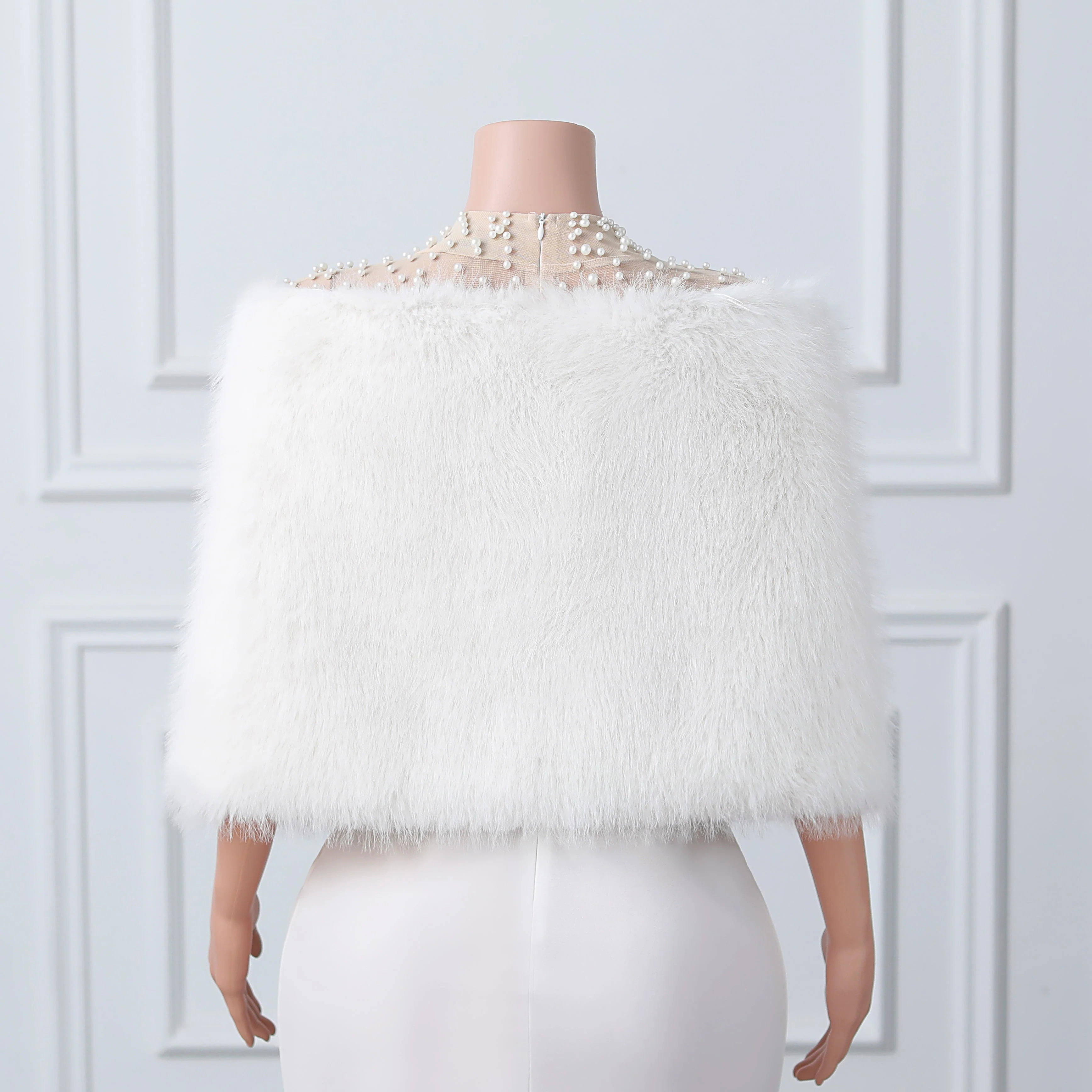 Ivory V-neck Neckline Shawl Winter Wedding Shawl - Image 2