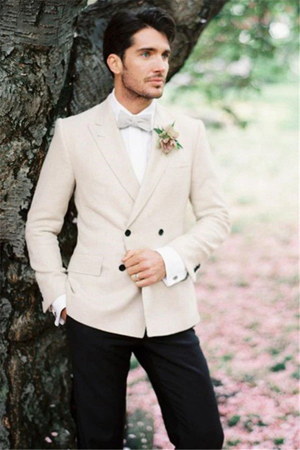 Ivory Wedding Tuxedos For Groom Two-pieces Set Groomsmen Best Man Suit groom - Image 2
