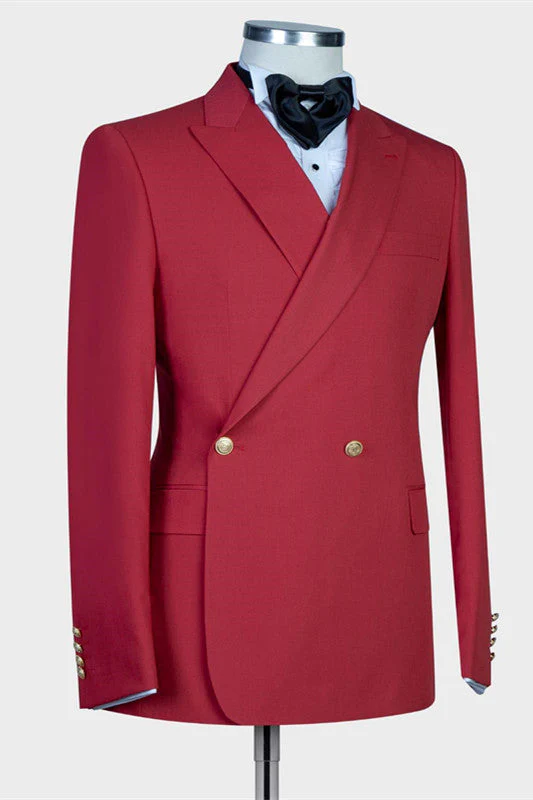 Chic Red Peaked Lapel Slim Fit Prom Suits for Men - Image 3