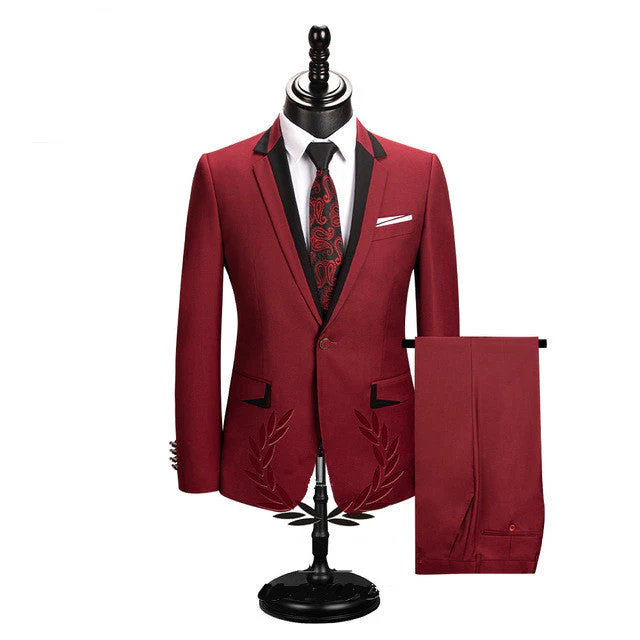 Classy Classic Red Slim Fit Notched Lapel One Button Men Suits Online - Image 2