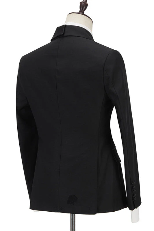 Black Peaked Lapel Designer Slim Fit Formal Men's Business Suitss - Image 2