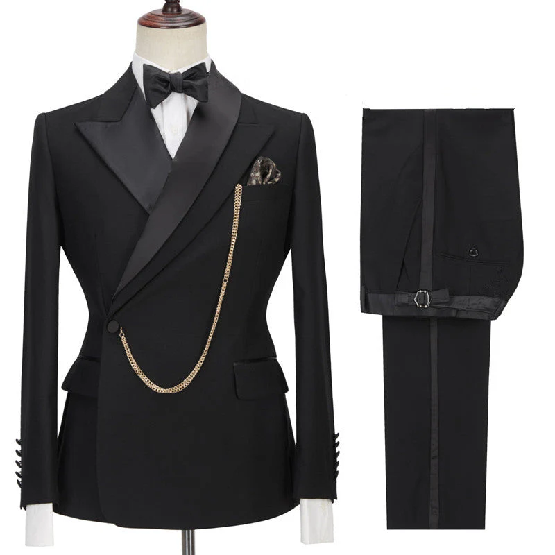Black Peaked Lapel Designer Slim Fit Formal Men's Business Suitss - Image 3