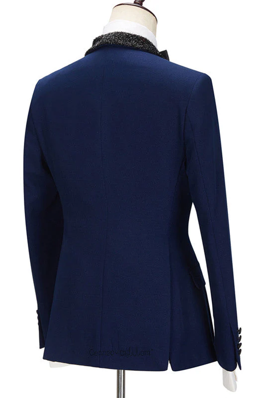 Dark Navy Bespoke Slim Fit Men Suits with Black Lapel - Image 2