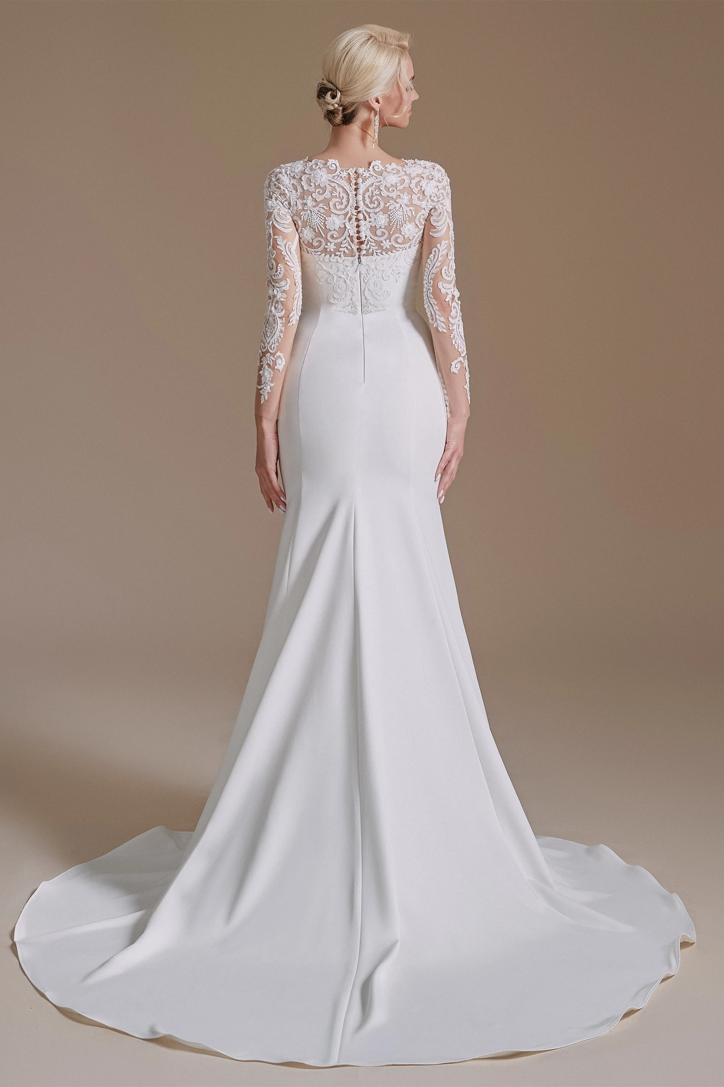 Jewel Lace Long Sleeves Mermaid Wedding Dress | Ballbella Design - Image 2