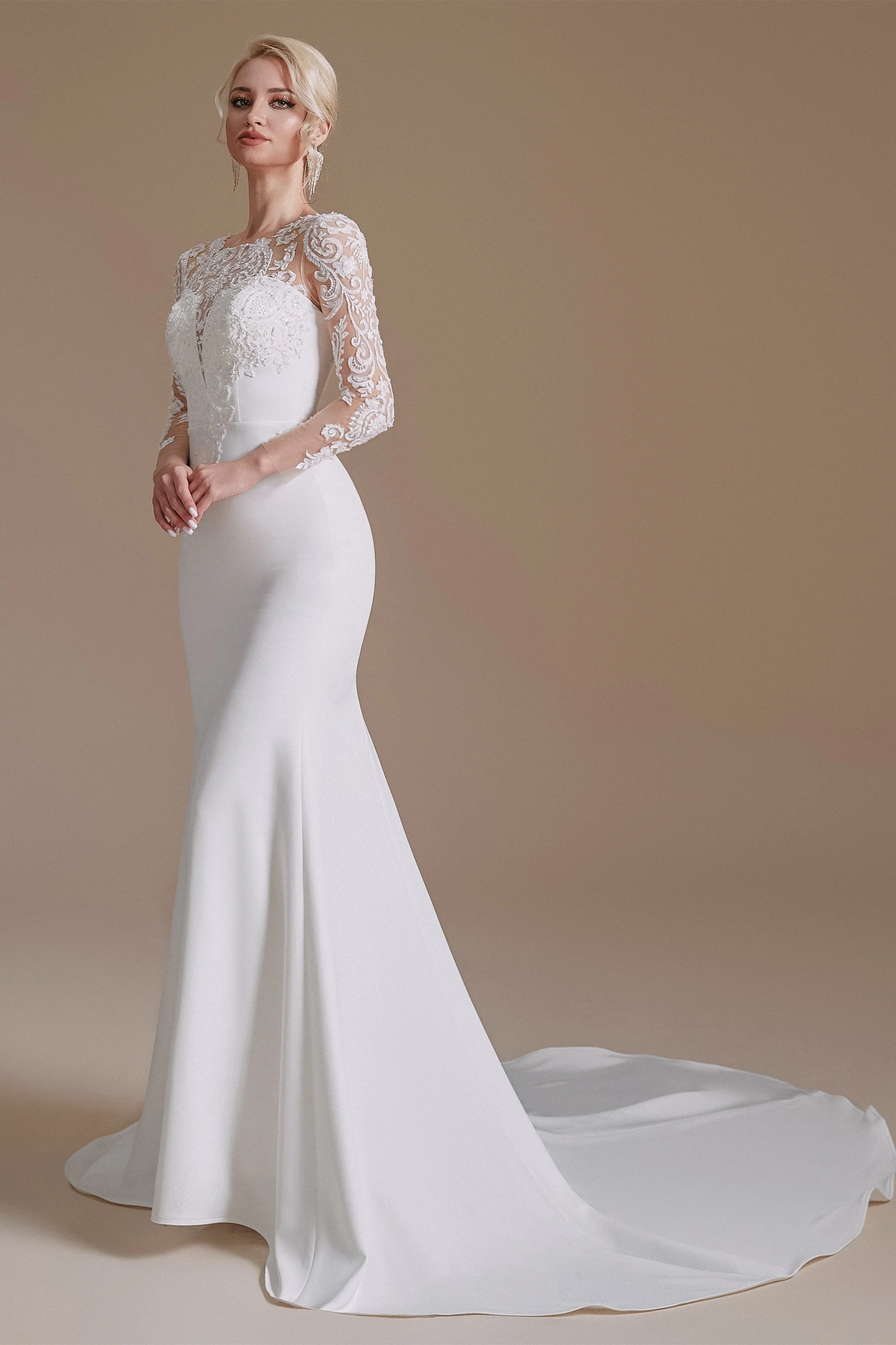 Jewel Lace Long Sleeves Mermaid Wedding Dress | Ballbella Design - Image 5
