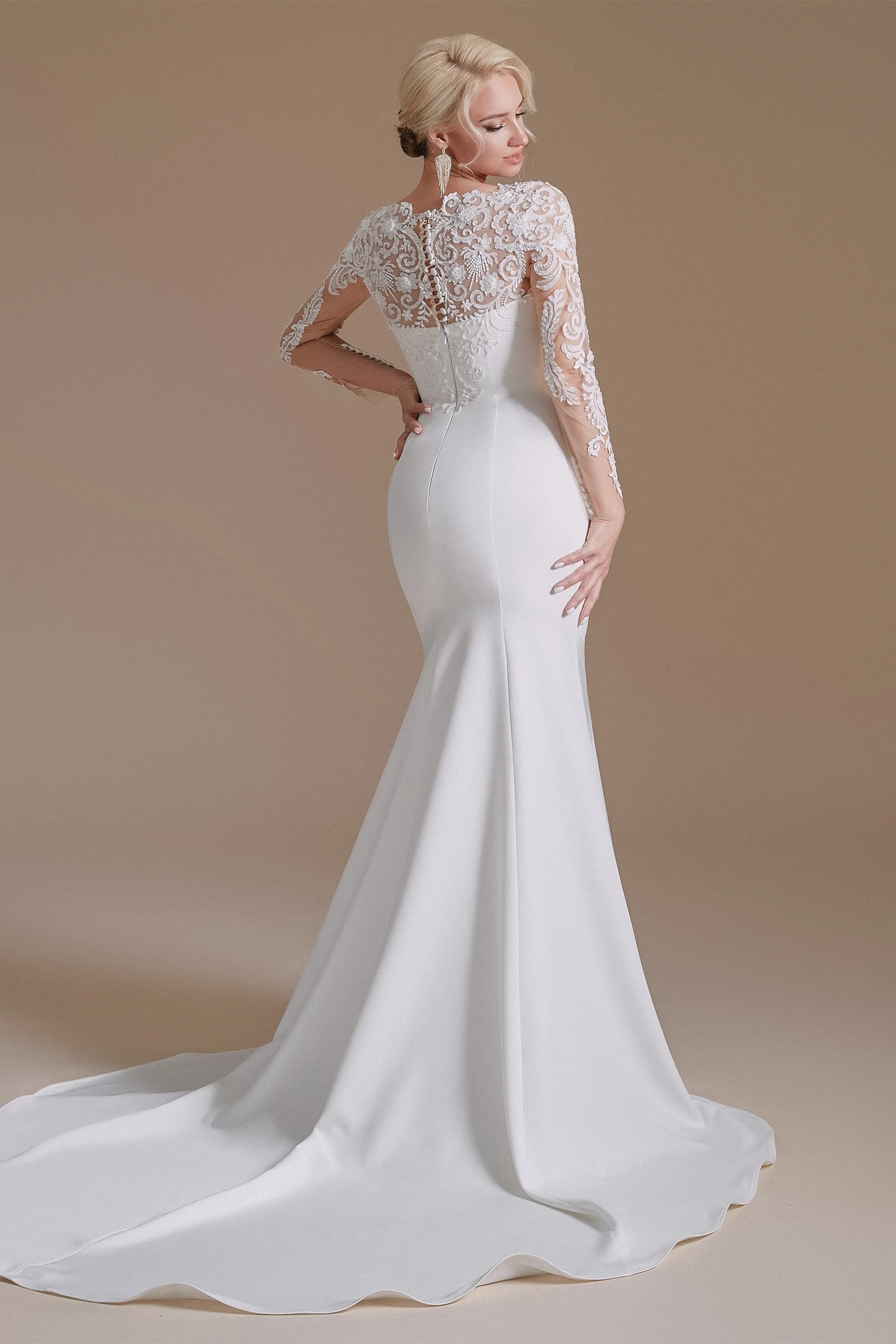 Jewel Lace Long Sleeves Mermaid Wedding Dress | Ballbella Design - Image 6