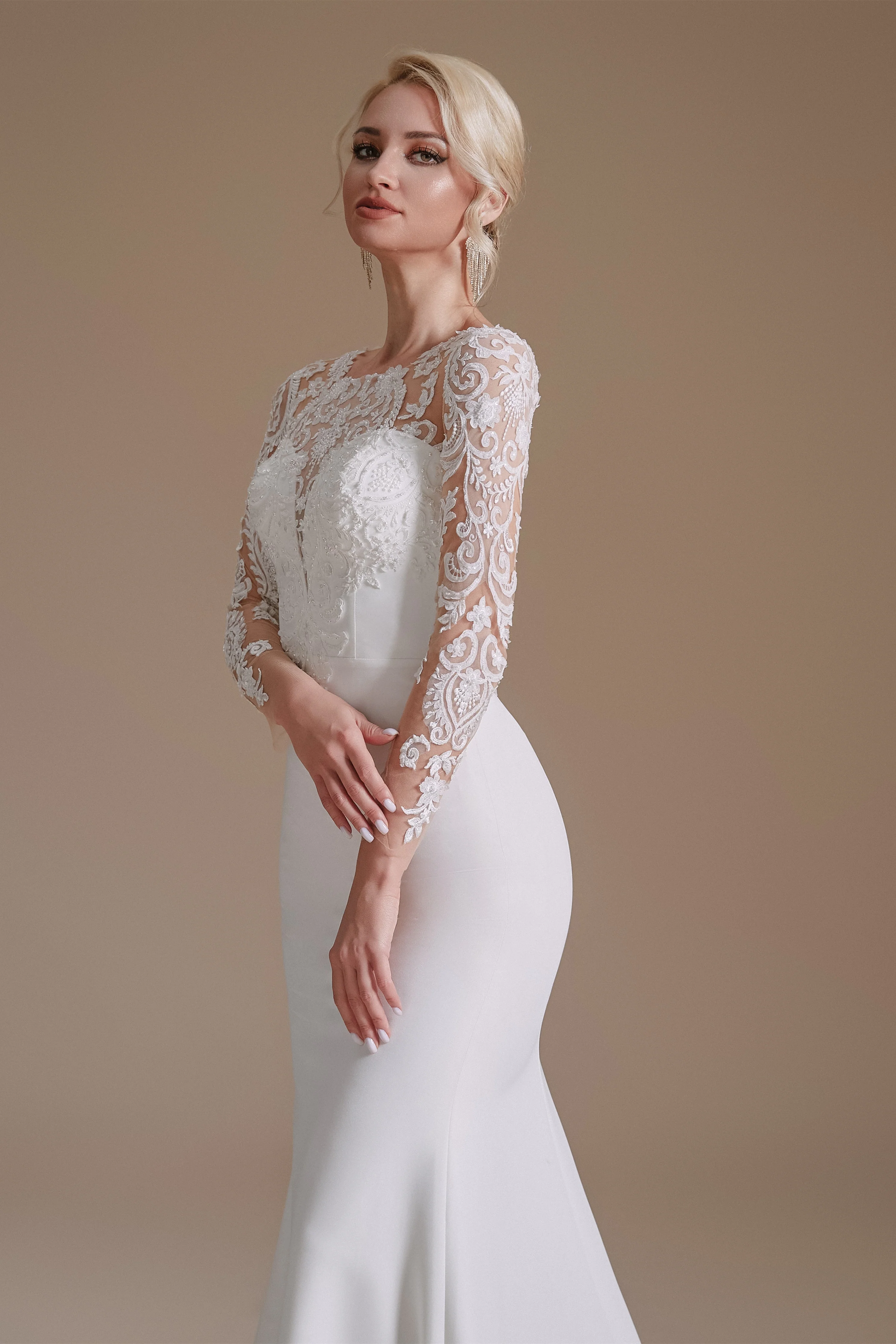 Jewel Lace Long Sleeves Mermaid Wedding Dress | Ballbella Design - Image 7