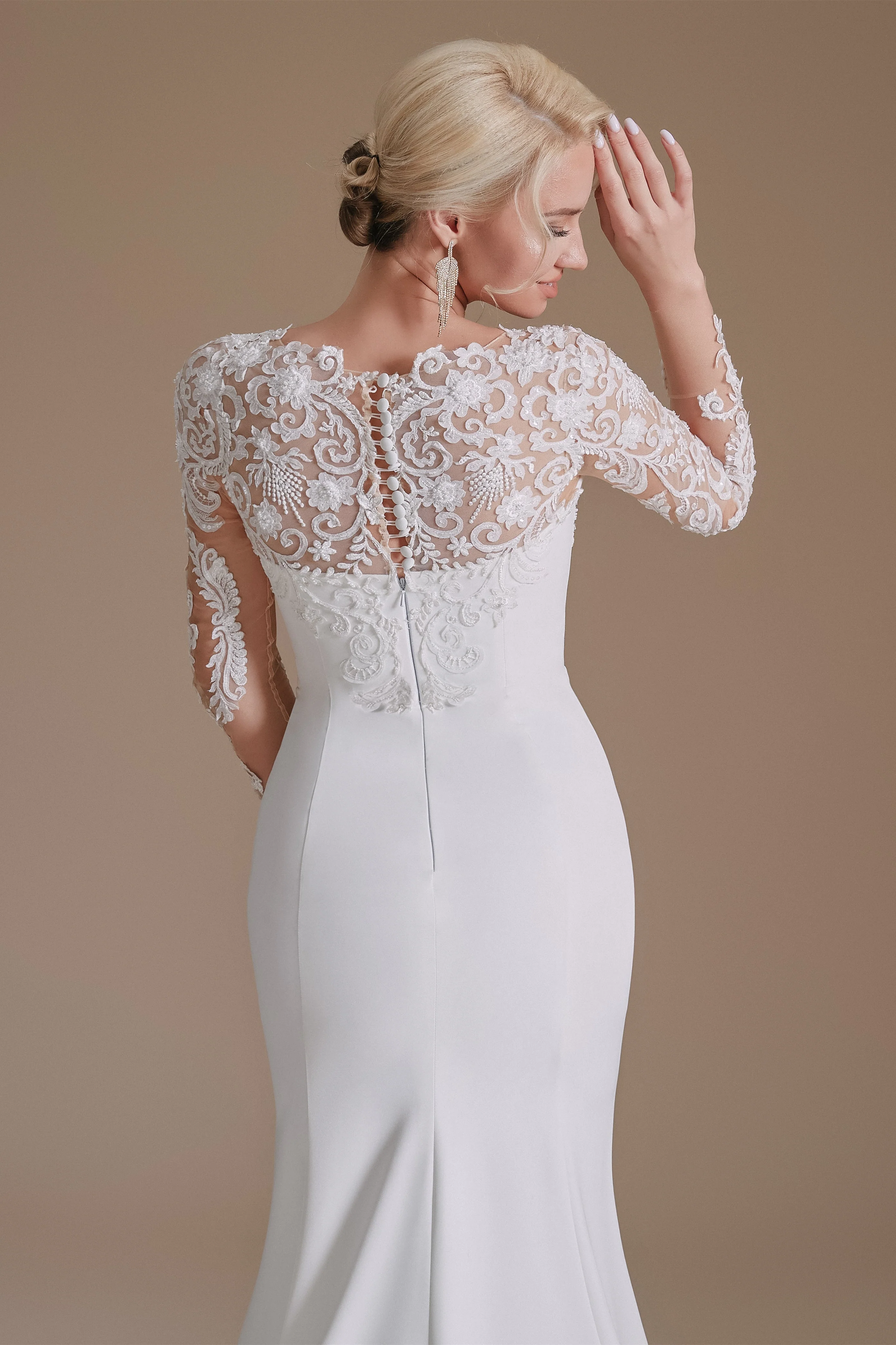 Jewel Lace Long Sleeves Mermaid Wedding Dress | Ballbella Design - Image 8
