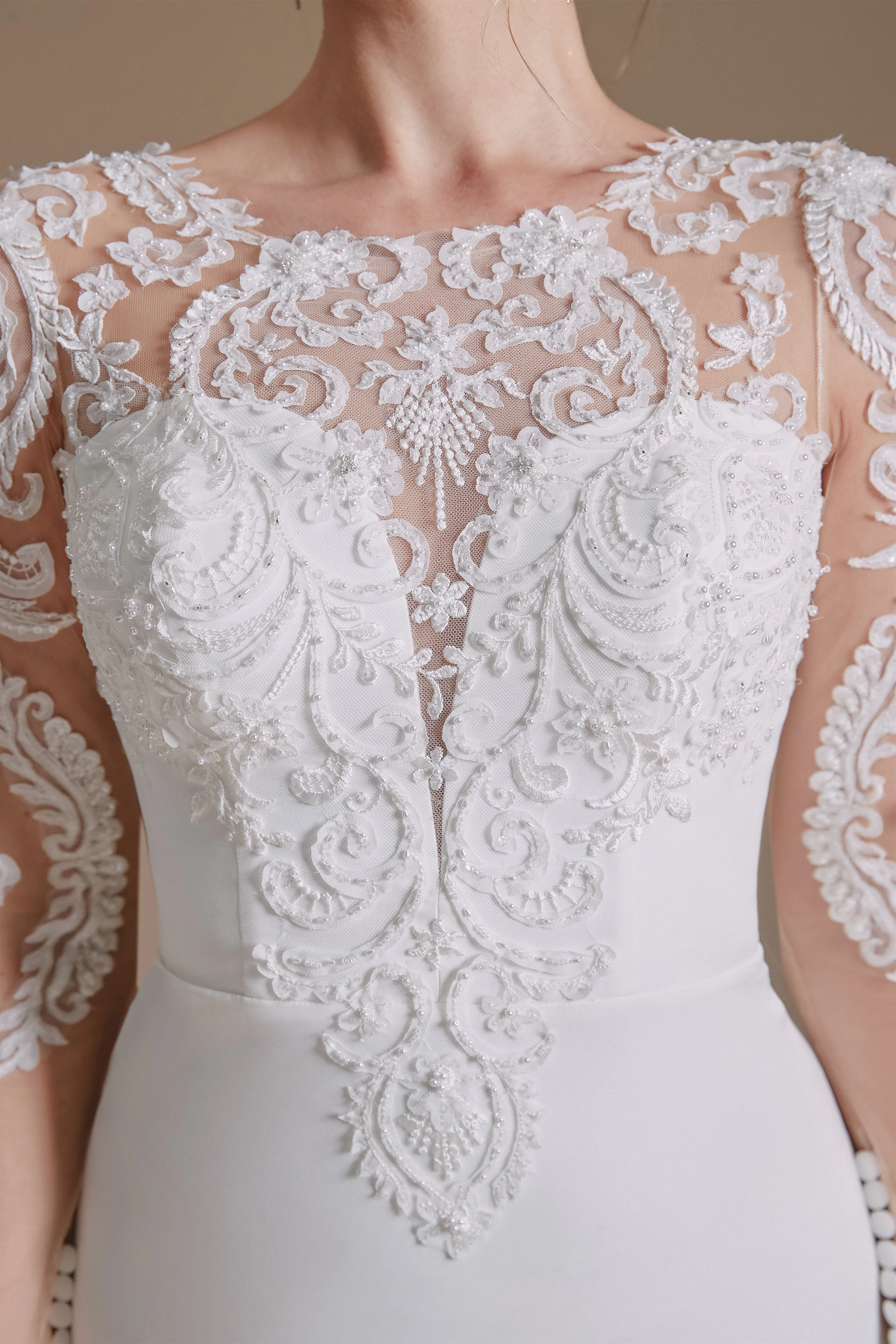 Jewel Lace Long Sleeves Mermaid Wedding Dress | Ballbella Design - Image 9