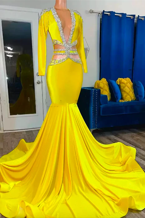 Jewel Mermaid Lace Sequined Beaded Floor-length Long Sleeve Prom Dress - Image 2