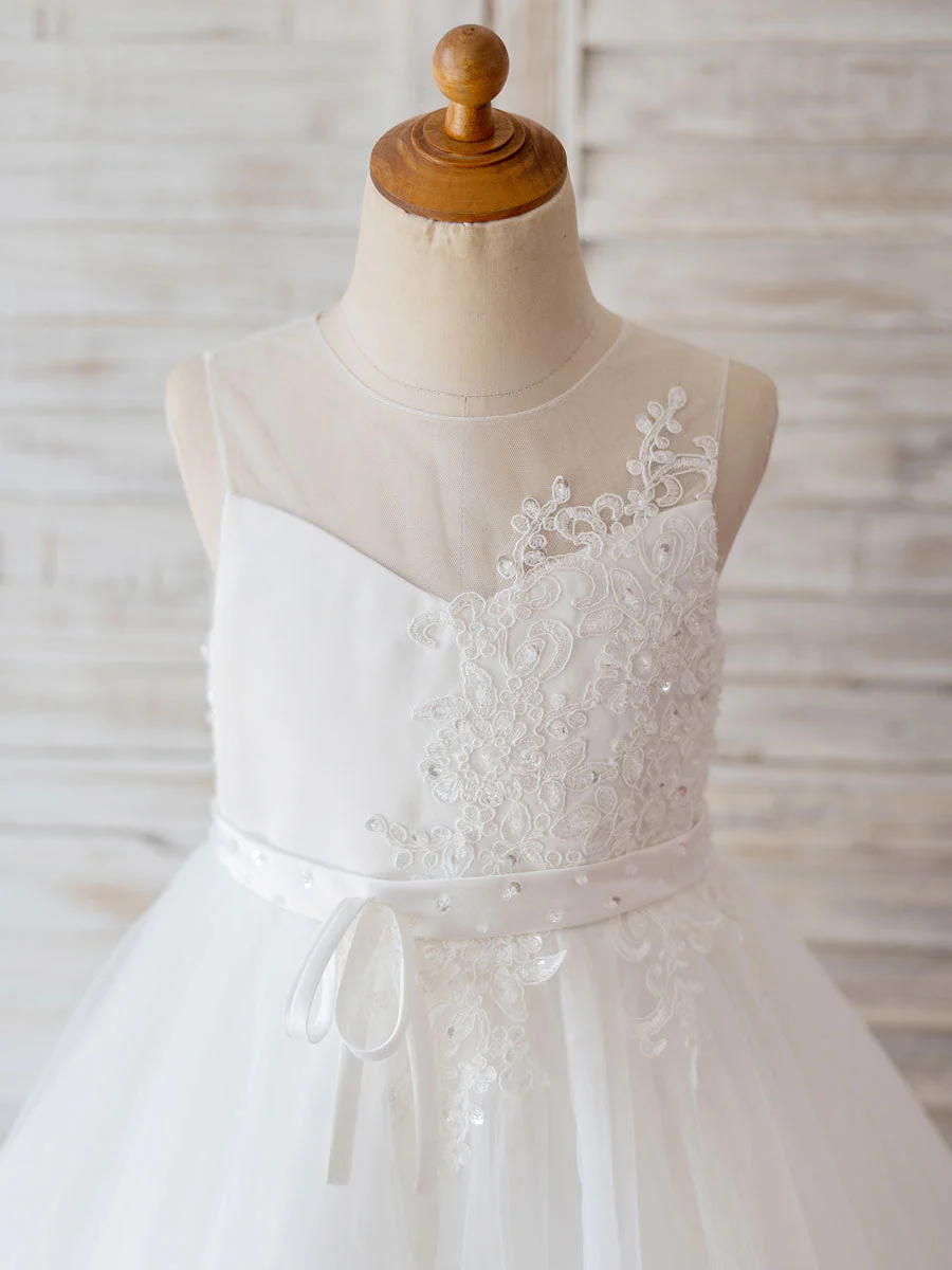 Jewel Neck Lace Sleeveless Short Princess Beaded Kids Social Party Dresses - Image 3